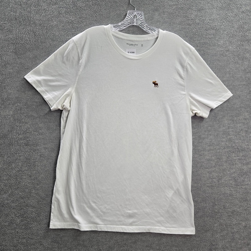 Abercrombie & Fitch Men Shirt XL White Logo Moose Embroidered Tee READ